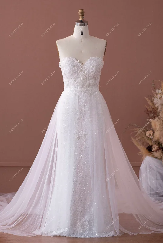 Romantic 3D Lace Corset Mermaid Bridal Dress with Overskirt Classic Lace Gown