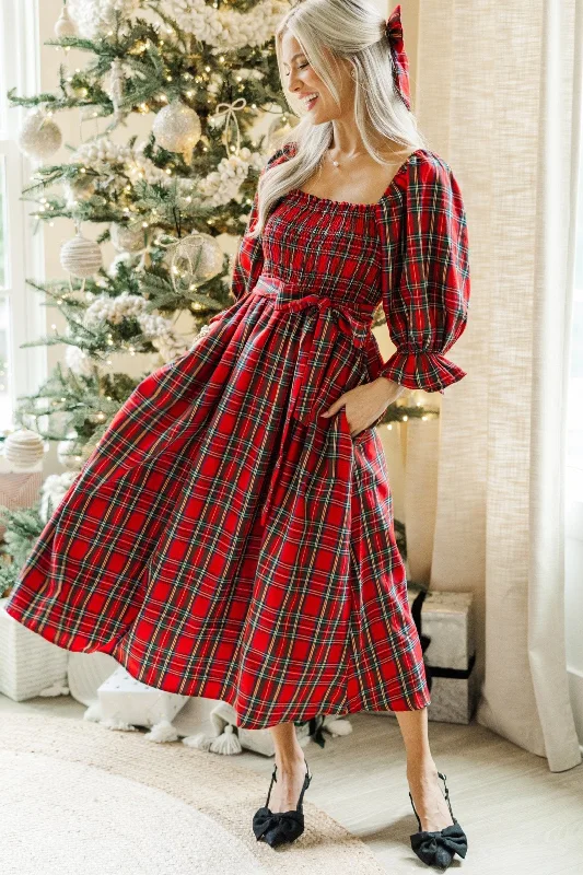 All I Want Red Tartan Plaid Midi Dress Cocktail midi dresses