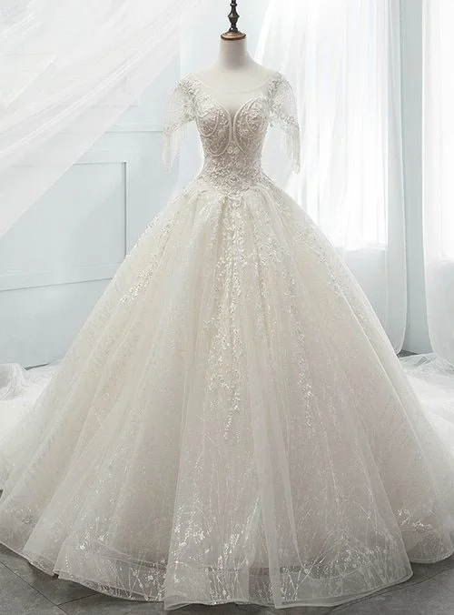 Ball Gown Sequins Tulle Sequins Backless With Beading Wedding Dress Prom Dresses    cg22465 Crystal Wedding Dress