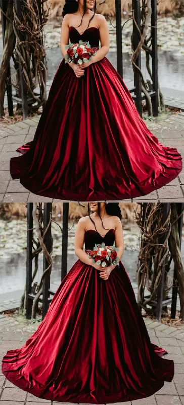 Burgundy Velvet Wedding Dress Sweetheart Corset Ball Gown For Winter Weddings Prom Dress    cg22407 Wedding Dress Long