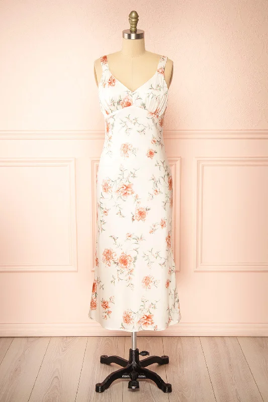 Charlize | Floral Satin Midi Dress Cute floral print midi dresses