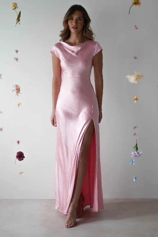 Ramona Soft Satin Maxi Dress | Pink A-line maxi dresses