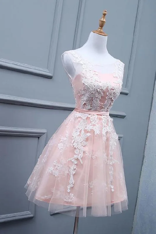 Great Wedding Dress Lace Ivory Lace Appliques Blush Pink Short Homecoming Dresses  cg5284 Chic Wedding Gown