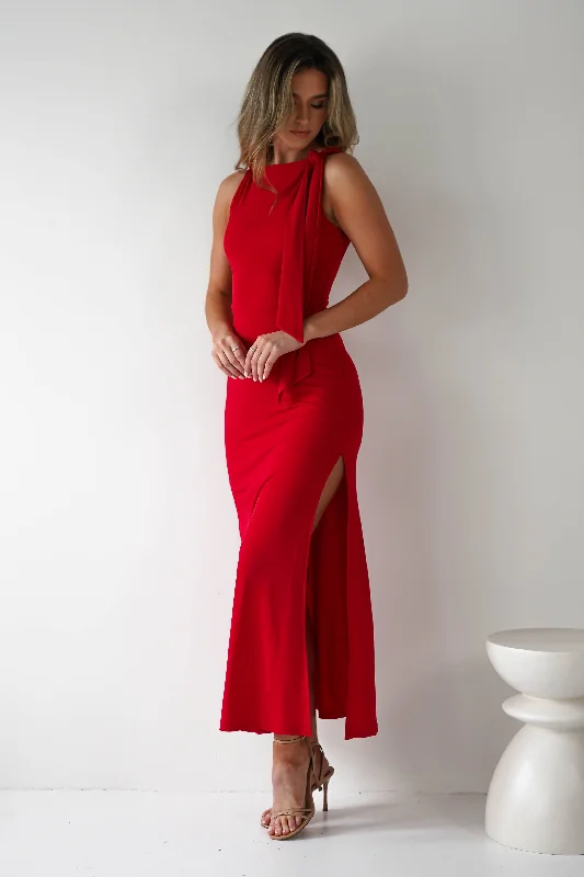 Grettel High Neck Maxi Dress | Red Bodycon maxi dresses