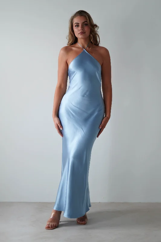 Heather Soft Satin Maxi Dress | Blue Smocked maxi dresses