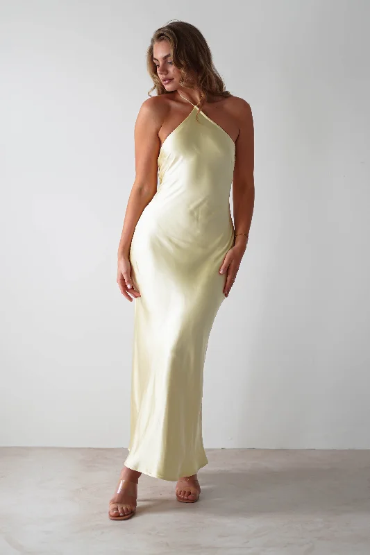 Heather Soft Satin Maxi Dress | Yellow Sexy maxi dresses