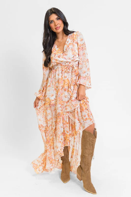 Know Me So Well Multi Floral Printed Long Sleeve Maxi Dress Trendy maxi dresses under $50