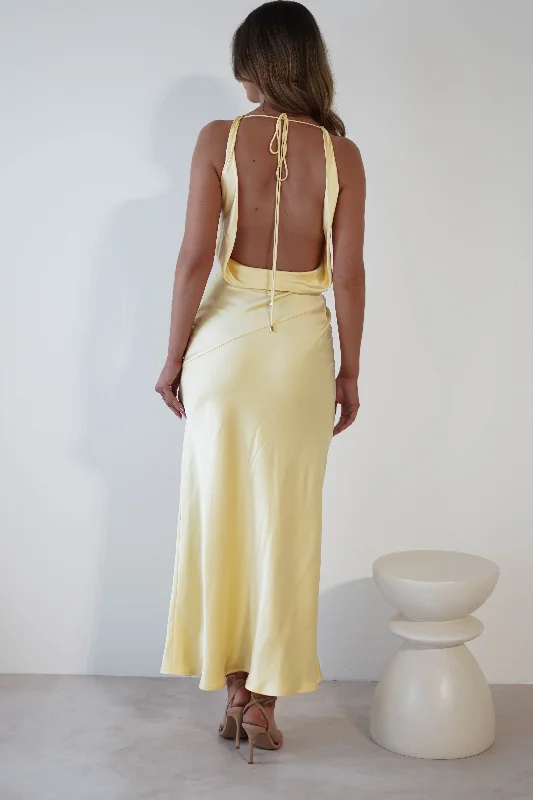 Leah Cowl Neckline Maxi Dress | Yellow Velvet maxi dresses