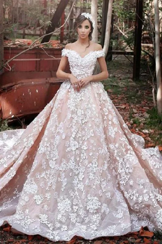 Luxurious Organza Off Shoulder Short Sleeves Wedding Dress with Lace,Cheap prom Gowns cg1847 Vintage Wedding Gown