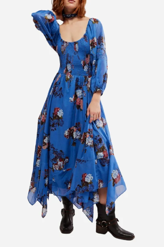 Free People Morning Glory Maxi Dress in Dutch Blue Combo Preppy maxi dresses