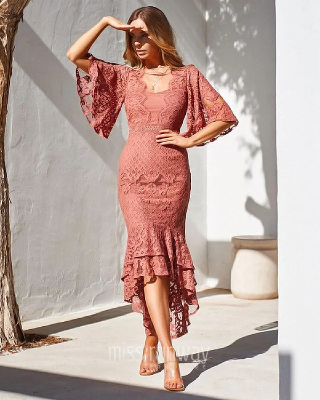 Reyna Lace Midi Dress - Mauve Denim midi dresses