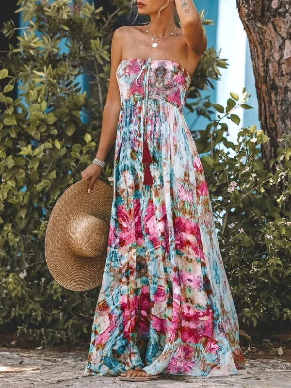 Smocked Printed Sleeveless Maxi Dress Luxury maxi dresses