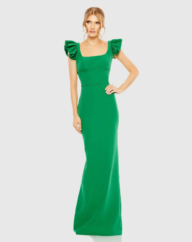 Ruffle Cap Sleeve Open Back Column Gown Women's party dresses