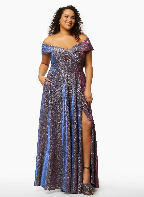 Off-the-Shoulder Glitter Ball Gown Revolve party dresses