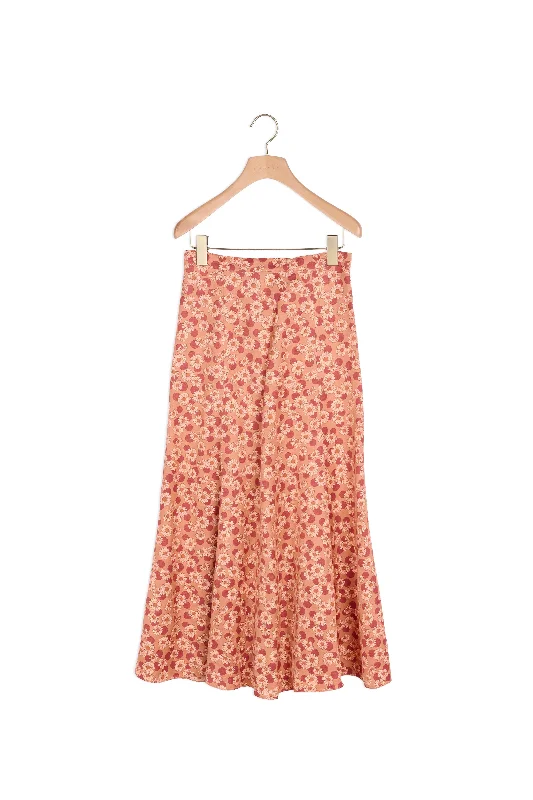 Jupe longue évasée imprimée Satin Maxi Skirt