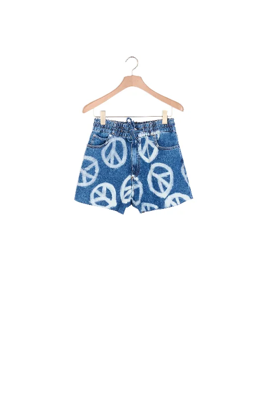 Short large en denim à motifs peace Loose Denim Skirt