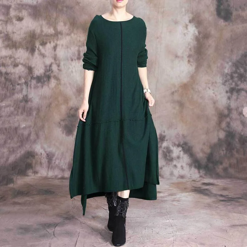 Cute green Sweater dress outfit DIY o neck asymmetric Art fall knit dresses Sweater Dress Cozy