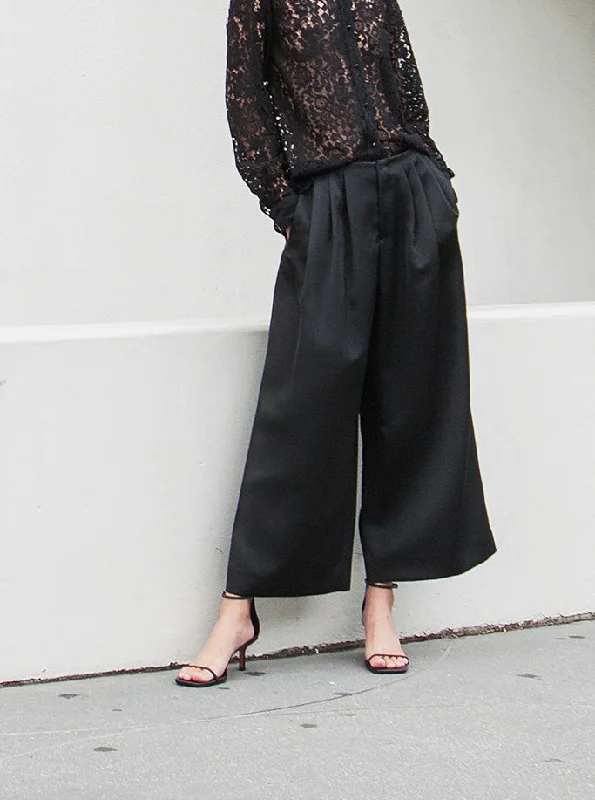 DIA DOUBLE SATIN PANT, BLACK Flowy unclassified skirts