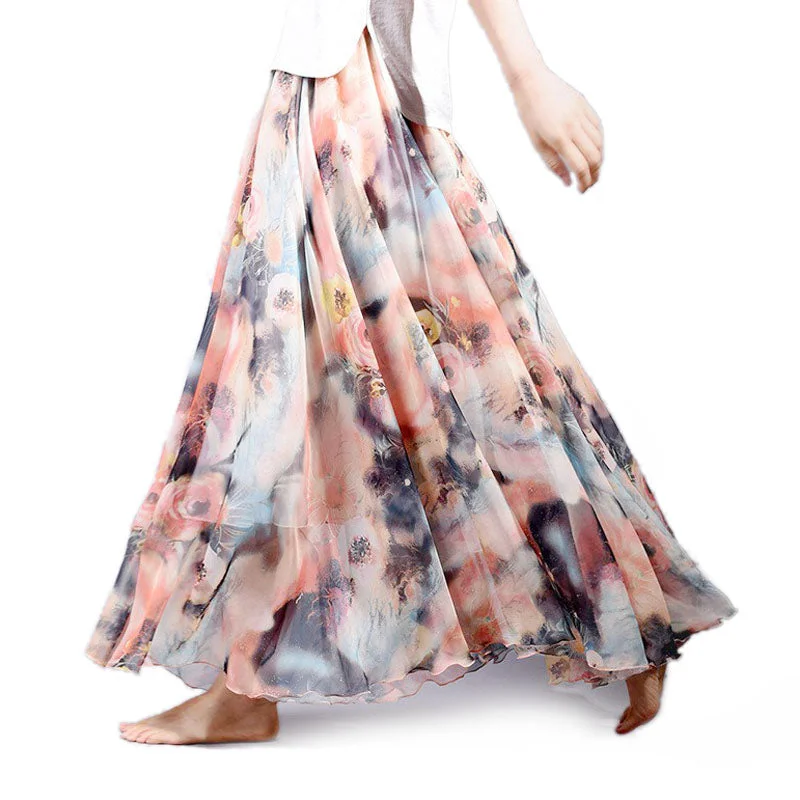 Amy Fashion - Fashion Florals Print Long Skirt Comfortable Maxi Skirt