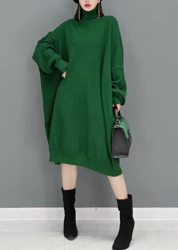 Fashion Green Turtleneck Knitted Sweater Dress Fall Knitted Sweater Dress