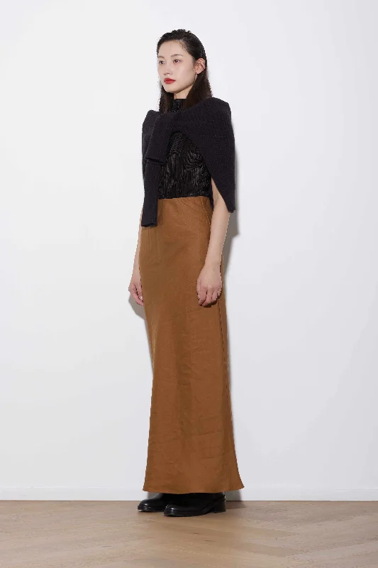 GALA LONG LINEN TOBACCO Button-down Maxi Skirt