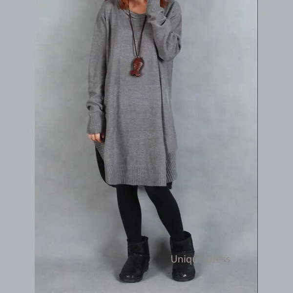 Gray side open women sweater dress Elegant Sweater Dress