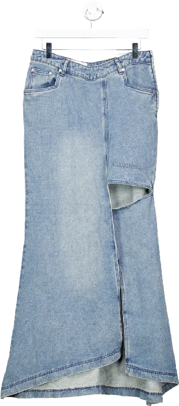 House of Sunny Sky Blue The Cascade Denim Skirt UK 10 Denim Skirt Glam