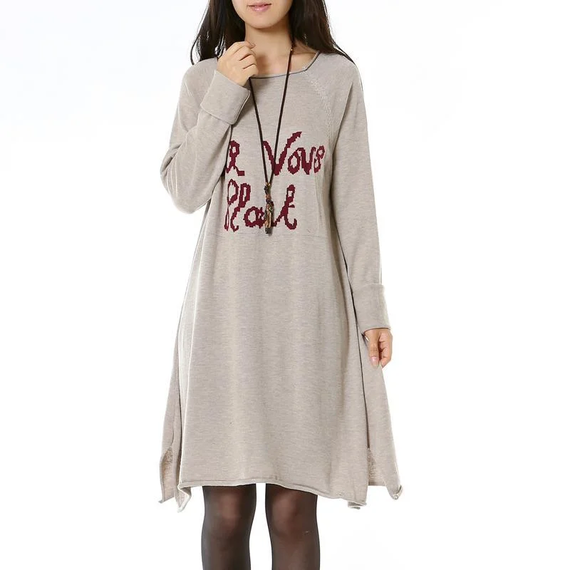 Khaki cozy women sweater dress oversized Knitted Sweater Gown