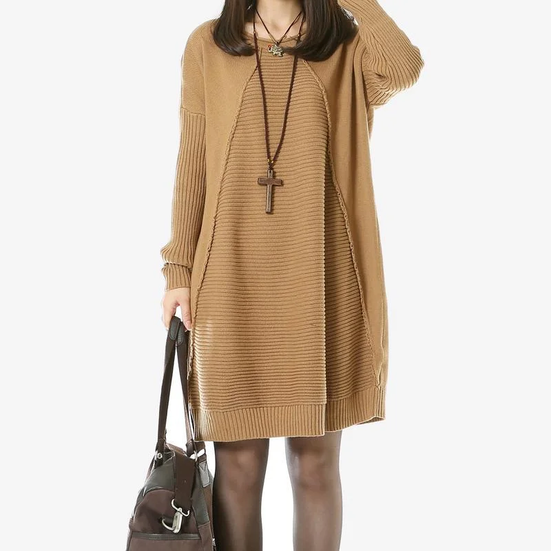 Khaki long women sweaters oversize sweater dress Sweater Dress Glam