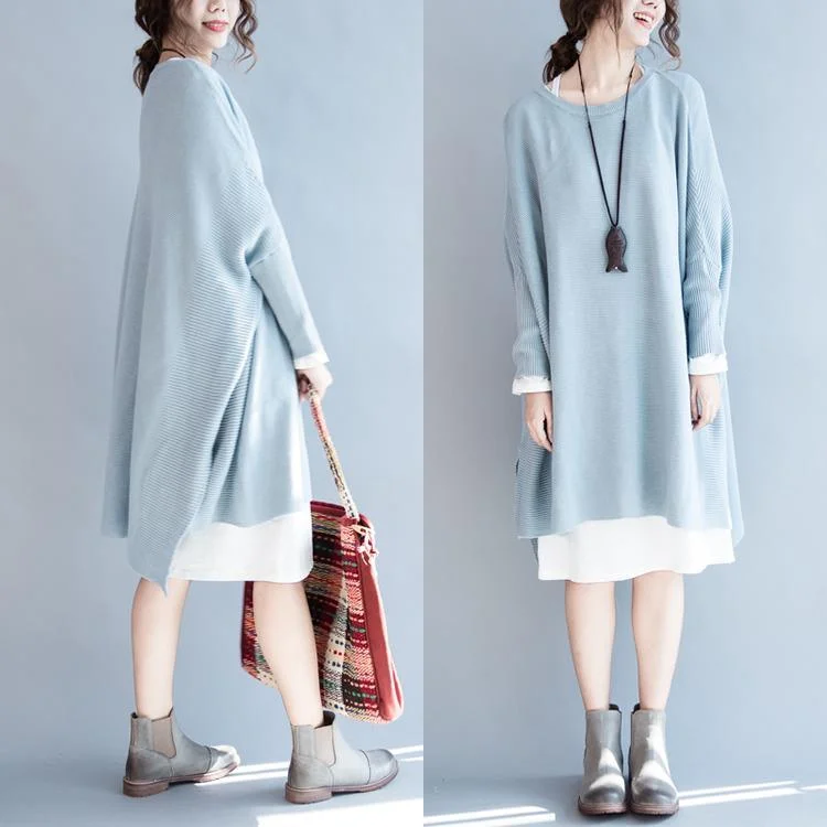 Light blue linen baggy sweater dresses cotton knit sweaters Chic Knit Dress