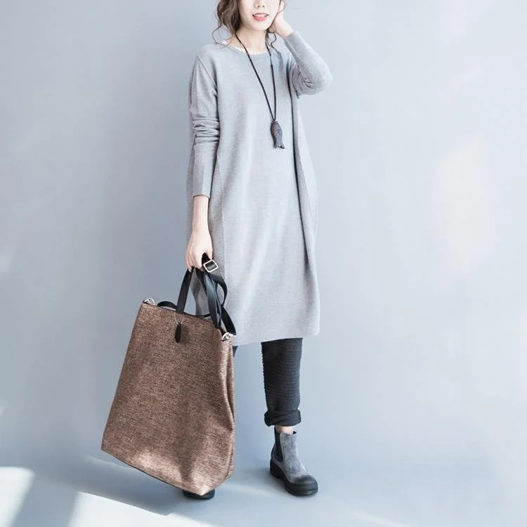 Light gray cotton sweater dress oversize knit dresses wool sweaters Trendy Sweater Dress