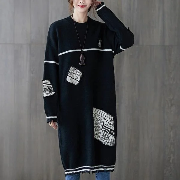 long sleeve plus size knitted vintage for women casual midi autumn winter sweater dress Knit Bodycon Sweater