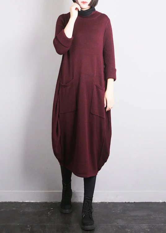 Mulberry O-Neck Knit Cotton Thread Sweater Dress Fall Sweater Dress Vibe