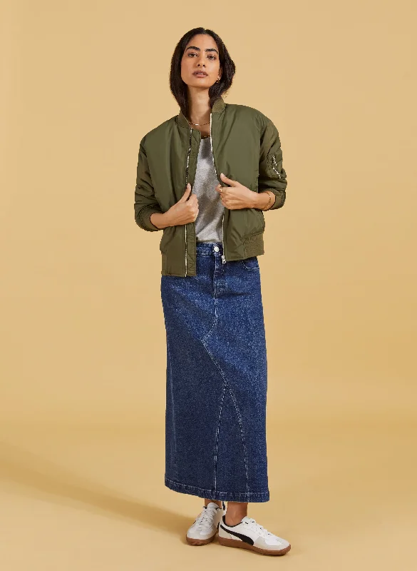 Nia Organic Stretch Denim Long Skirt High-Waisted Denim Skirt