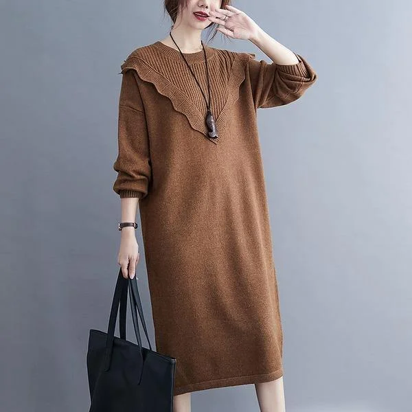 omychic plus size knitted vintage women causal loose midi autumn winter sweater dress Knit Winter Sweater