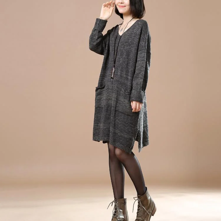 Oversized gray sweater dresses women sweaters Knit Sleeve Dress