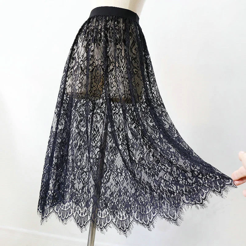 Amy Fashion - Sexy Mesh Lace Transparent Long Tulle Skirt Soft Maxi Skirt