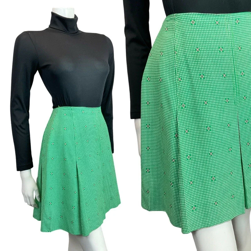 VINTAGE 60s 70s APPLE GREEN WHITE PINK GRID CHECKED GEOMETRIC PLEATED SKIRT 8 Color block unclassified skirts