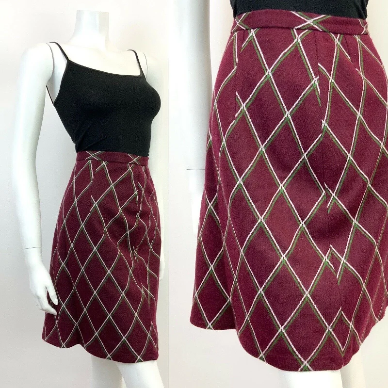 VINTAGE 60s 70s PLUM PURPLE GREEN WHITE DIAMOND CHECKED MOD SKIRT 8 10 Wedding guest unclassified skirts