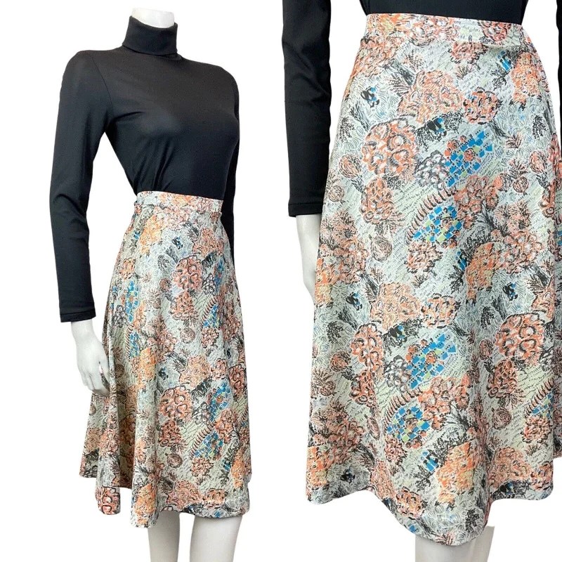 VINTAGE 60s 70s WHITE BLACK ORANGE PSYCHEDELIC FLORAL GEOMETRIC SWING SKIRT 8 Unique unclassified skirts