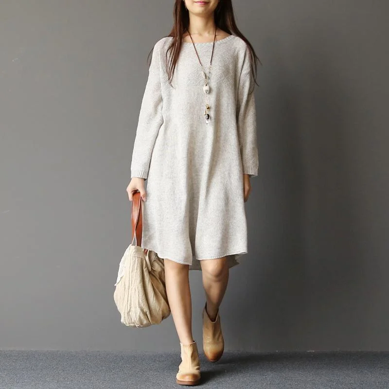 White woolen sweater dresses long knit sweaters pullover Sweater Dress Look