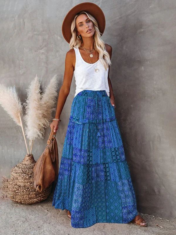 Women's Bohemian Style Maxi Skirt Flowing Boho Skirt