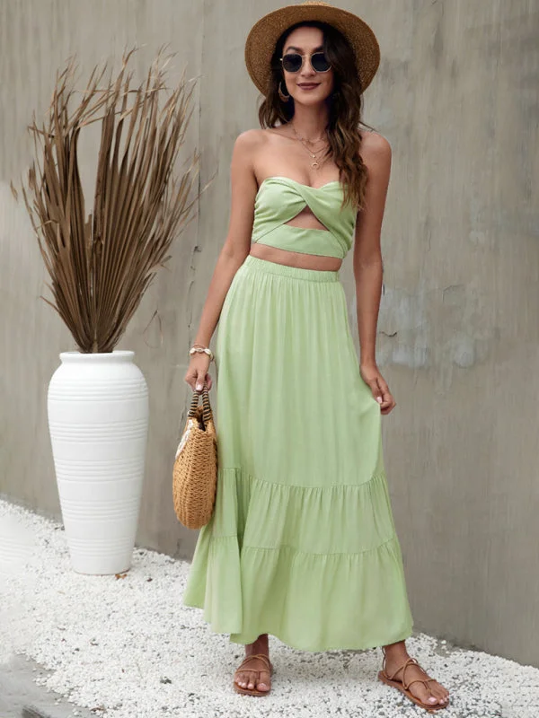 Women's Long Length Tiered Maxi Skirt Skirt with Slits