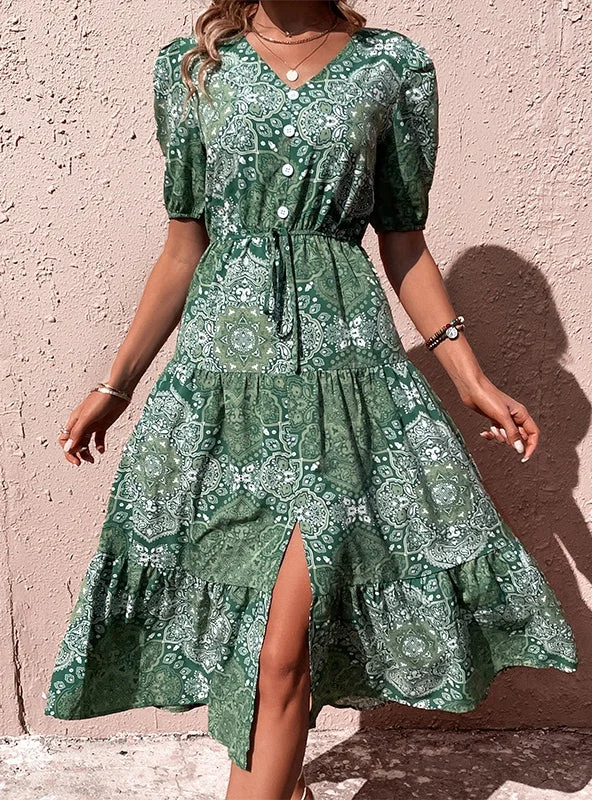 BOHEMIAN SPLIT PRINT SHORT SLEEVE DRESS Edgy floral dresses