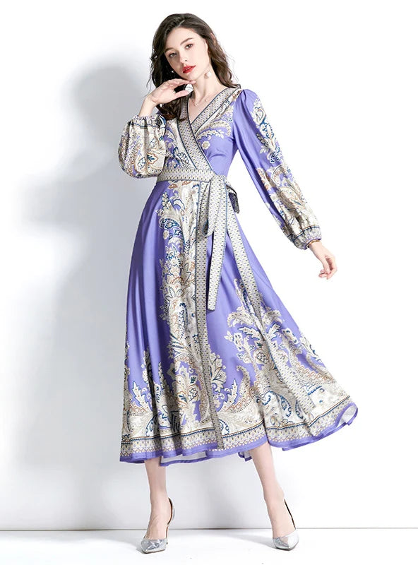 LANTERN SLEEVES V-NECK PRINTED DRESS Best floral dresses for elegant looks