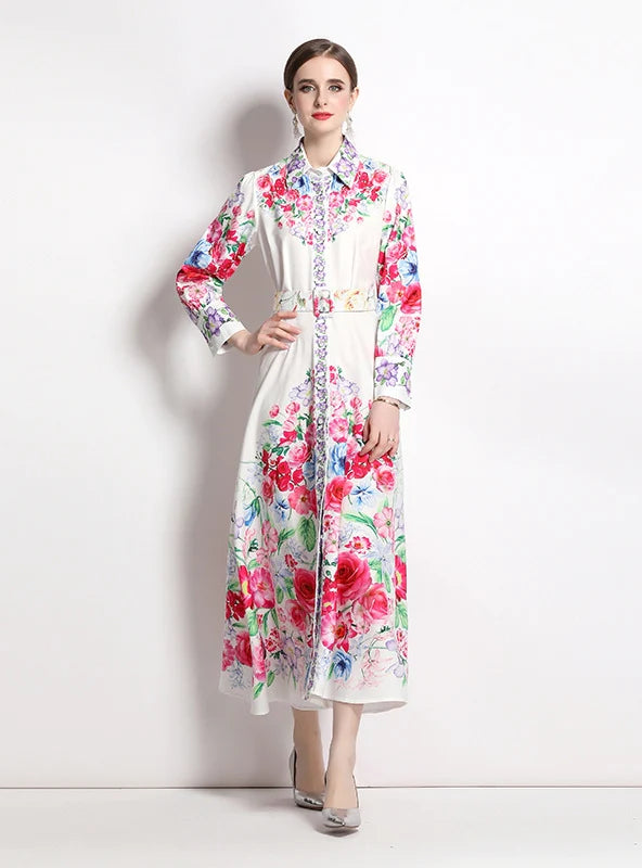 LONG SLEEVE HOLIDAY PRINTED SHIRT DRESS Short Shirt Dress