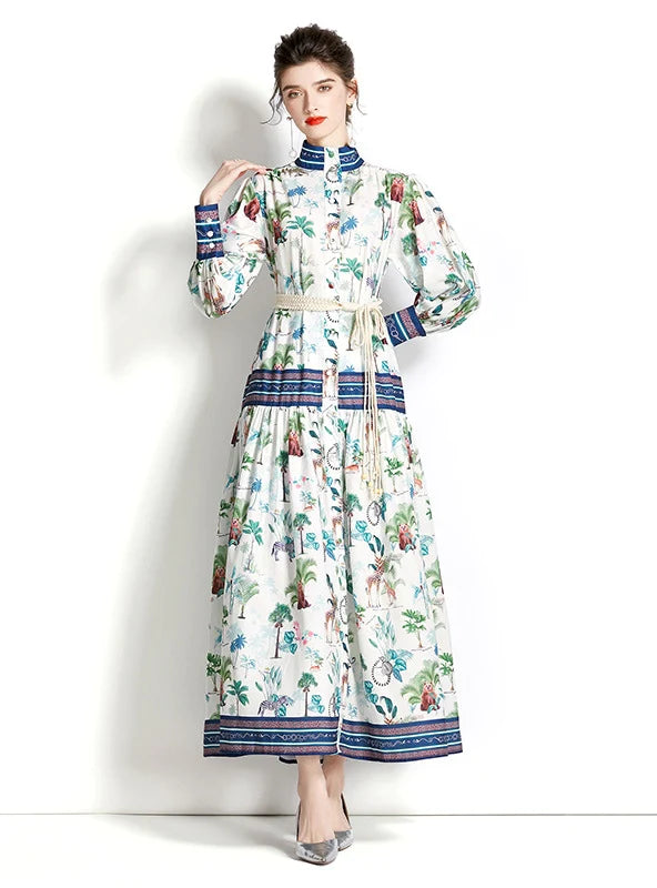 LONG SLEEVE LANTERN SLEEVE PRINTED DRESS Best floral dresses for hourglass body shape