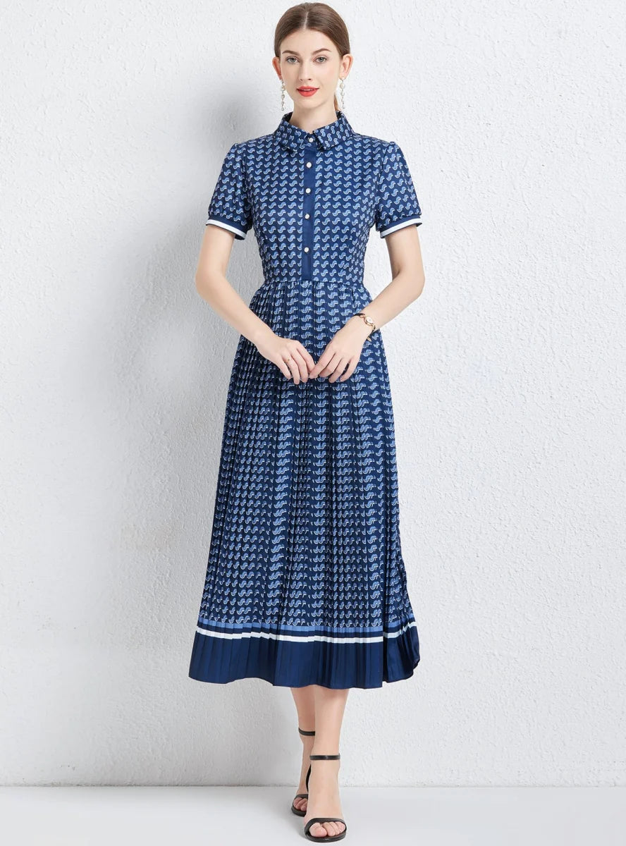 PLEATED SHIRT COLLAR SHORT SLEEVE DRESS Light Shirt Dress