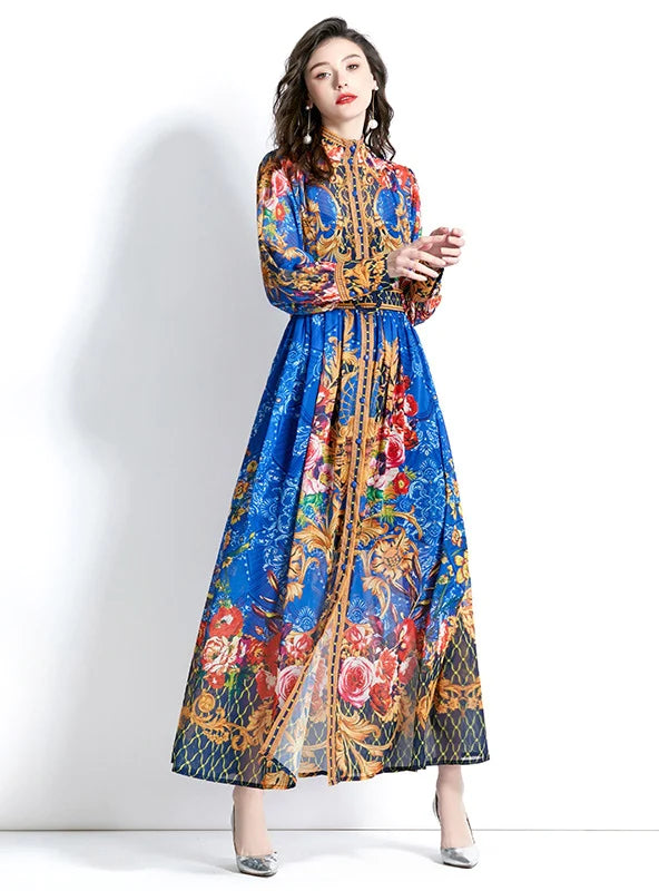 RETRO PRINT LONG SLEEVE DRESS Hot new arrivals in floral dresses