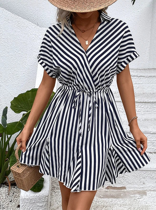 WOMEN LAPEL STRIPED SHIRT DRESS Trendy Shirt Dress